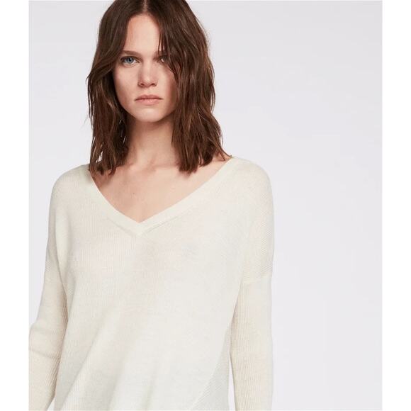 Allsaints Kelsey Cream V-neck Knit Top Lightweight Small Italian Yarn Minimalist - Picture 8 of 14